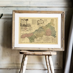 CORNWALL, 1775. Carte pliée avec dos en lin. Réimpression de l'ancienne carte