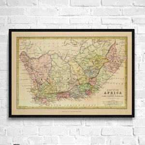 Carte de l'AFRIQUE DU SUD, 1880. Réimpression de l'ancienne carte. Carte pliée en lin. Décoration murale carte vintage. Ancienne carte unique. Impression d'art. Reproduction d'une carte ancienne.