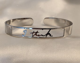 Atheist Humanist Secular Skeptic Charles Darwin "I think" cuff bracelet in silver (new larger size!)