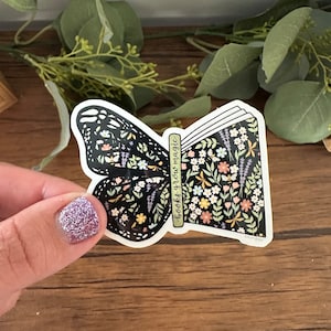 Butterfly Book Vinyl Sticker: Floral Kindle Decal