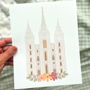 Salt Lake Temple Print,  Digital Temple Print, Watercolor Temple, Utah LDS Temple, Wedding Gift, Home Decor
