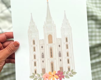 Salt Lake Temple Watercolor Print: Utah LDS Temple Art (Digital)