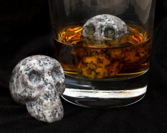 Set of 2 Skull Whiskey Stones, Whiskey Stone Gift Set, Custom Whiskey Stones, Whiskey Stone Box, Granite Drink Stones Whiskey Stones