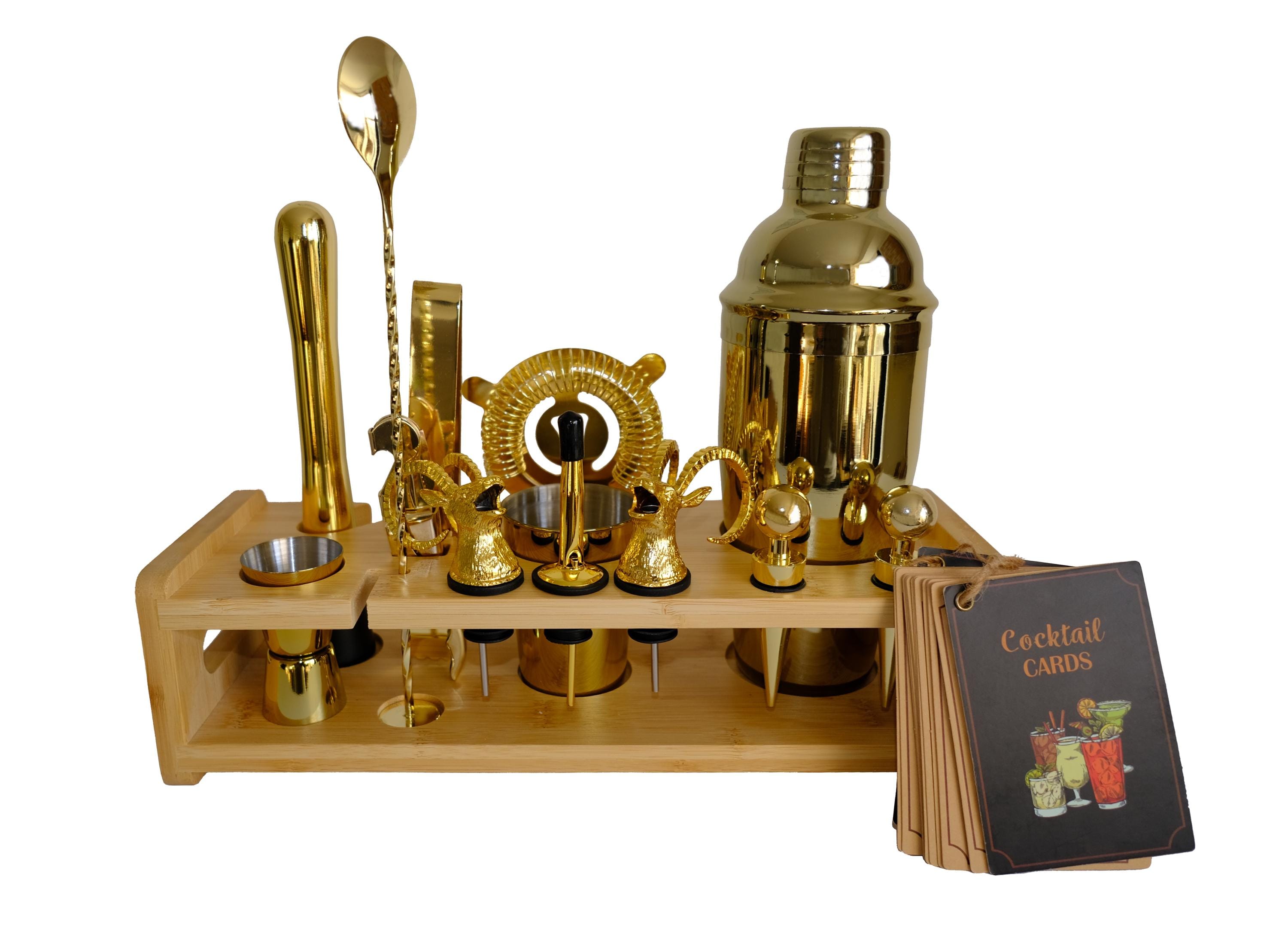 Premium Barware Set – Cocktail Kit With Bamboo Stand & Recipe Book - Etsy