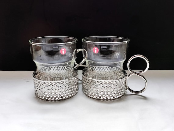 Iittala: Two TSAIKKA Glogg Glasses With Silvered Handles, Designed