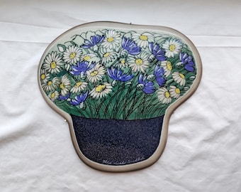 Arabia Finland: A Large Bouquet Shaped Wall Tile CORNFLOWER and DAISY, Designed by HLS