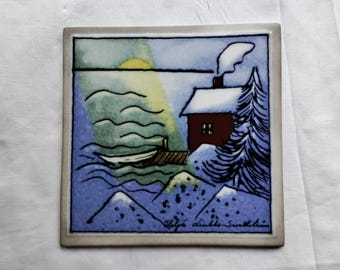 Arabia Finland: KESÄUNELMA (Summer Dream), a Small Ceramic Tile Designed by HLS