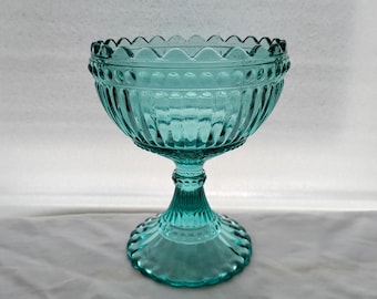 Iittala Marimekko Maribowl - Vintage Turquoise Glass Pedestal Bowl