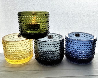 Iittala: One KASTEHELMI Series Tealight, Four Distinct Color Alternatives, Designed by Oiva Toikka