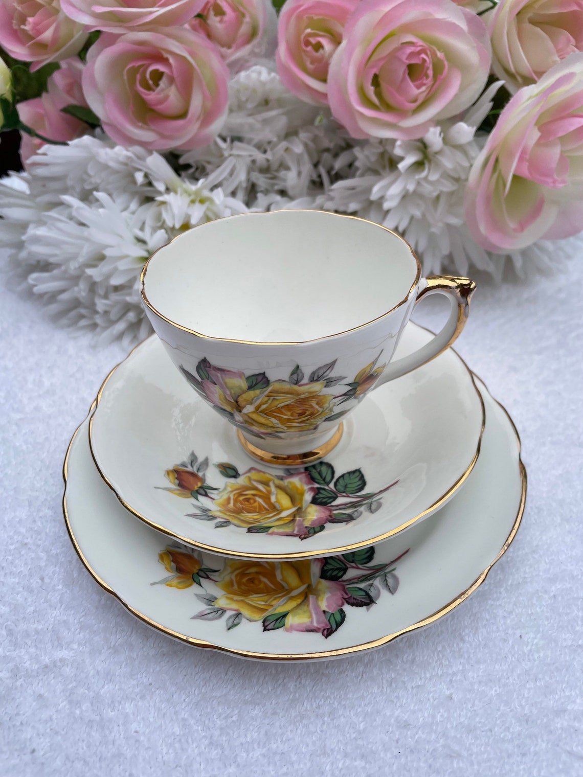 Delphine Bone China Trio Yellow Roses design Etsy