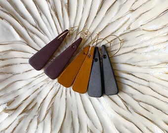 14K TETON LOOPS • Genuine Leather Earrings • lightweight Statement Earrings • Art Deco • Neutral