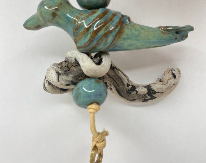 Picture of Handmade Ceramic Bird Wind Chime/ornament on Driftwood/funky/canadian ...