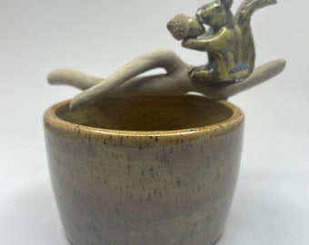Funky Clay/Ceramic/Driftwood Squirrel Trinket Bowl/Canadian Handmade/Home Decor/Rustic/Natural