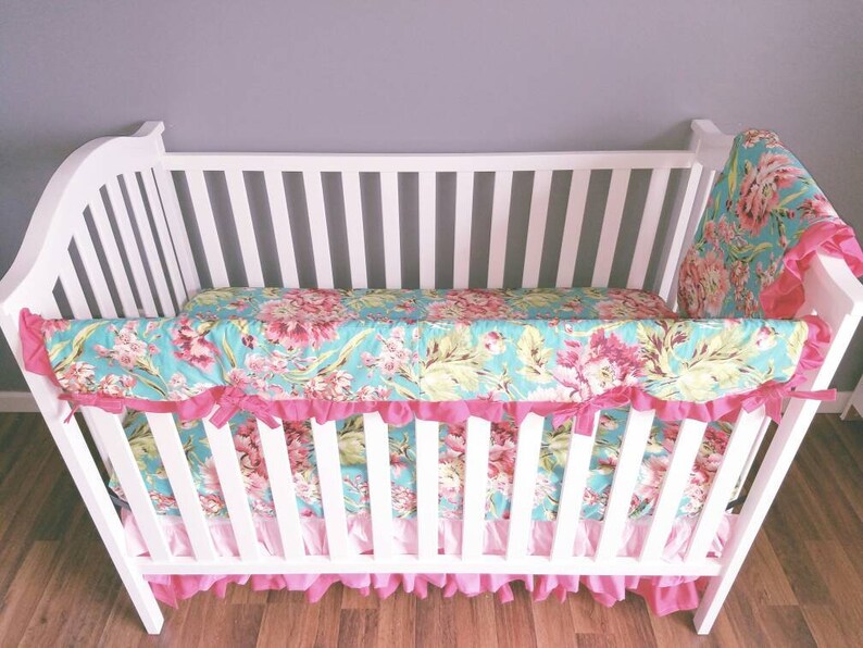 Coral and Teal Floral Crib Bedding Etsy