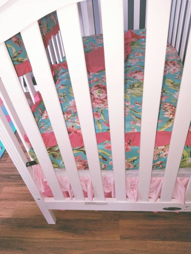 Coral and Teal Floral Crib Bedding Etsy