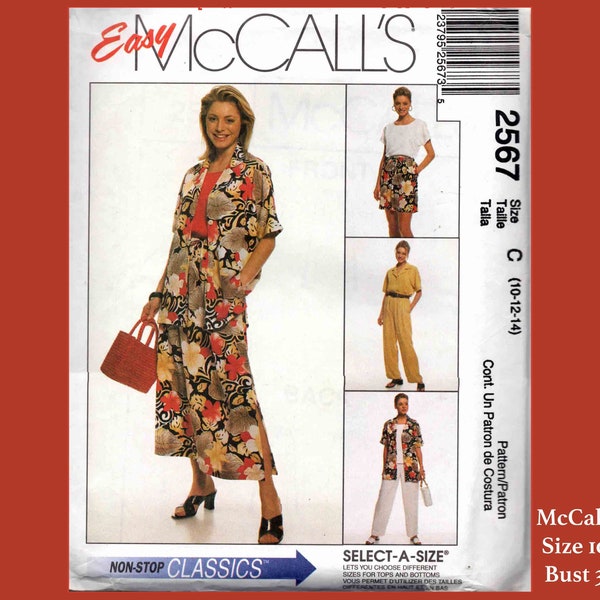 Vintage 2000 Easy McCall's 2567 | Misses' Loose Fitting Shirt, Top, Pull-On Skirt, Pants and Shorts | Sizes 10-12-14 | Uncut Factory Fold