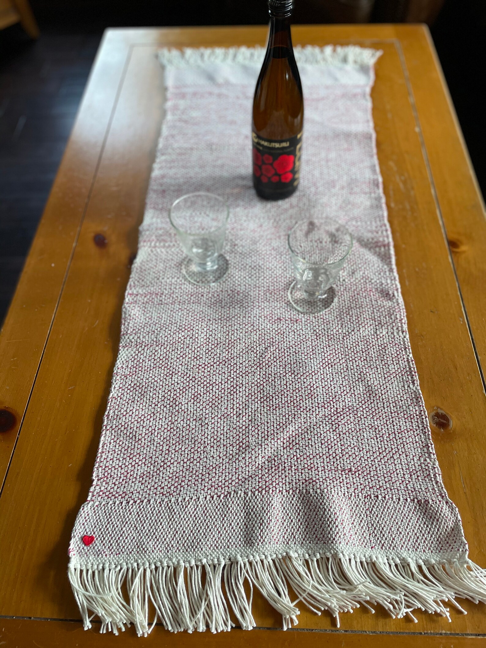 Handwoven white and raspberry tapestry table runner washable Etsy