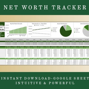 Net Worth Tracker Spreadsheet voor Google Spreadsheets, Net Worth Calculator Dashboard, Activa & Passiva Calculator, Persoonlijke Financiën Sjabloon