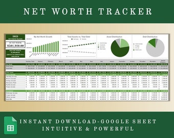 Net Worth Tracker Spreadsheet For Google Sheets, Net Worth Calculator Dashboard, Assets & Liabilities Calculator, Personal Finance Template