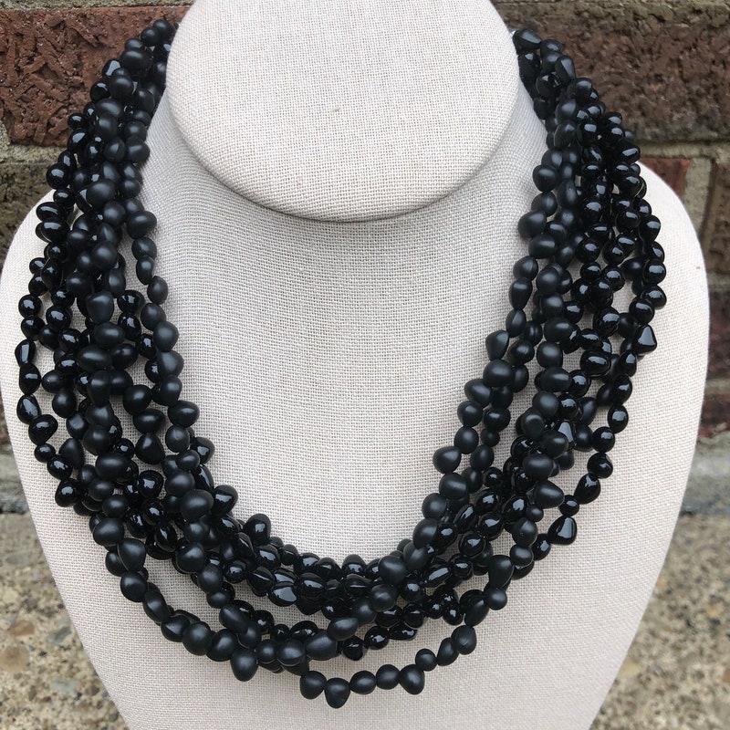 Black Bead Necklace - Etsy