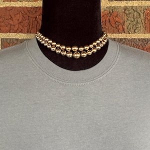 Vintage double strand ball bead choker necklace with hook closure 14”-16”