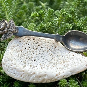 vintage sterling spoon brooch with with rose flower handle