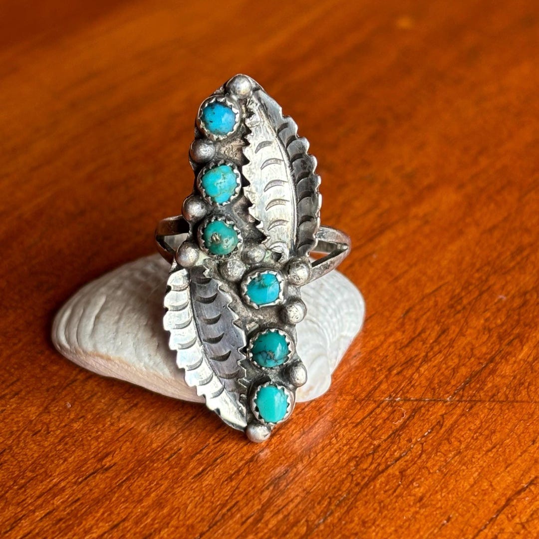 Vintage Native American Sterling Silver Turquoise Ring, Size 4.25 - Etsy