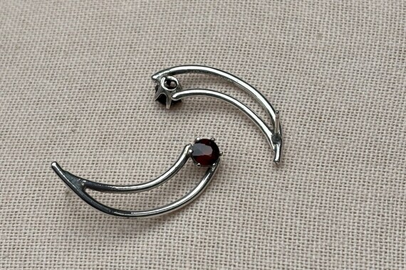 Unique sterling and possible garnet curved dangle… - image 2