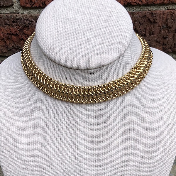 Vintage 1950’s signed Vendome gold plated interlocking chain choker collar necklace