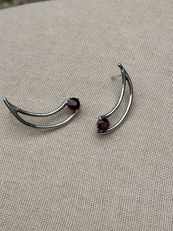Unique sterling and possible garnet curved dangle… - image 4