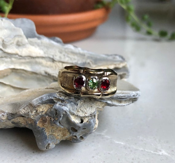 Vintage 3 Stone Vargas Gold Over Sterling Mothers Ring Size 6.75