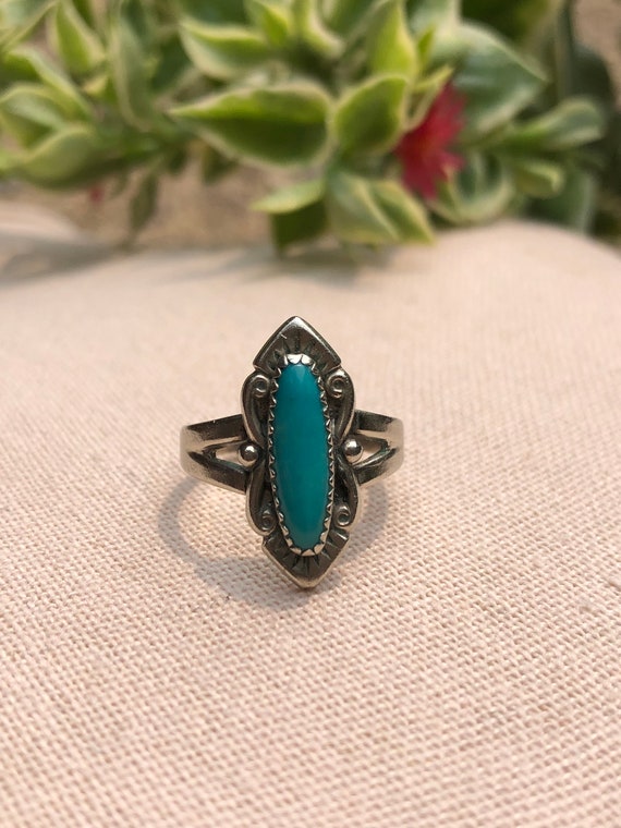 Vintage nickel silver turquoise Navajo ring size 5