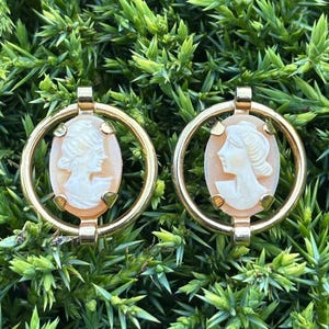 Vintage unique screw back cameo earrings with different cameos on each side - unique estate find - see description
