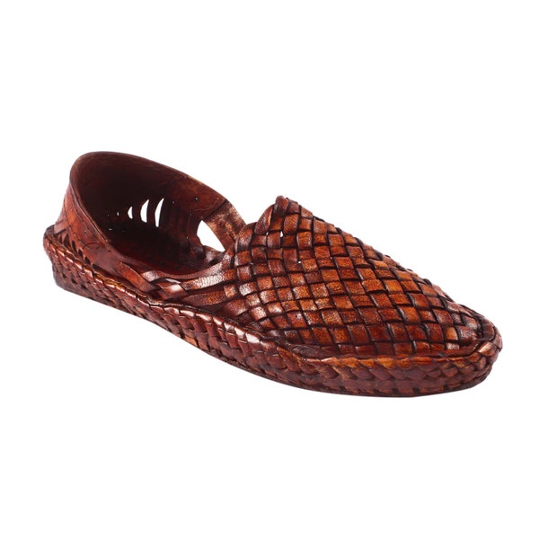 Herren-Pantoletten aus gewebtem Leder | Handgefertigter Schuh | Boho-Schuhe | Huarache Sandalen Herren | Boho-Schuhe | Indische handgefertigte Wohnungen | Traditionelle Schuhe