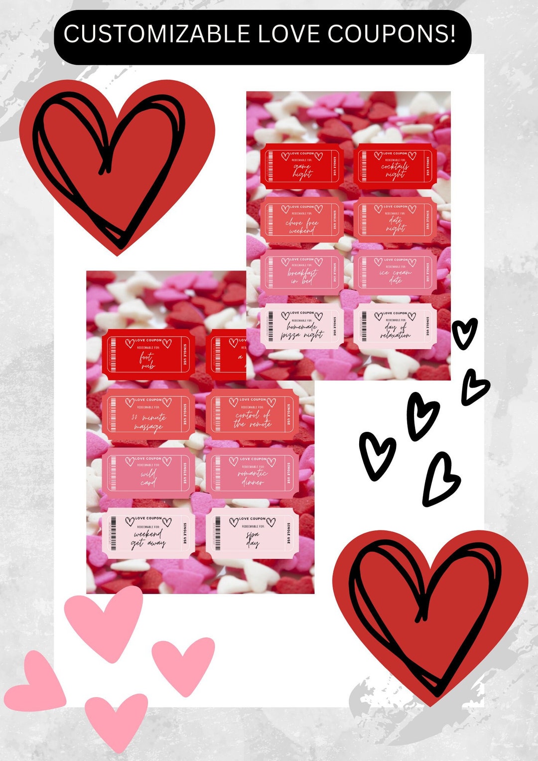DIGITAL CUSTOM Love Coupons Printable A4 Download Etsy