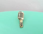Vintage Microphone Enamel Pin (Gold)