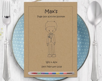 Vintage page boy activity book, wedding colouring book, kids wedding activity pack, wedding activities book, wedding coloring pages