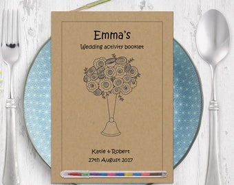 Kraft activity wedding book, childrens wedding colouring pages, kids wedding pack, wedding activities pack, wedding games, wedding book