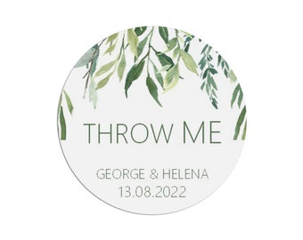 Greenery and leaves Throw me 37mm x 35 Wedding favour stickers By PMPrinted Greenery and leaves Throw me 37mm x 35 Wedding favour stickers By PMPrinted