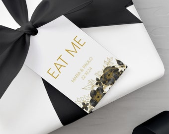 Black & Gold Eat Me Favour Gift Tags, Personalised Printed, Pack Of 10