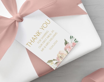 Blush Floral First Meal Wedding Gift Tags - Personalised & Printed, Sold In Packs Of 10