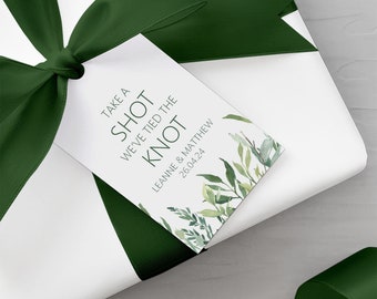 Greenery Take A Shot Wedding Gift Tags - Personalised & Printed, Sold In Packs Of 10