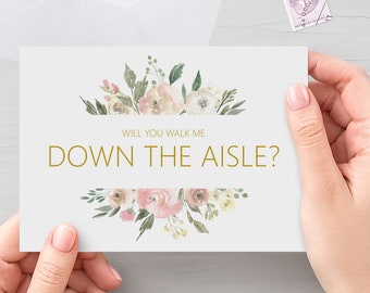 Blush Floral Will You Walk Me Down The Aisle? A6 Proposal Card With White Envelope