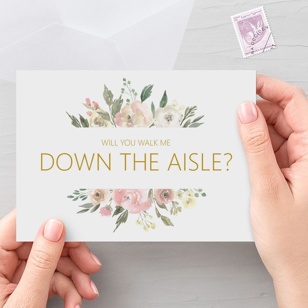 Blush Floral Will You Walk Me Down The Aisle? A6 Proposal Card With White Envelope