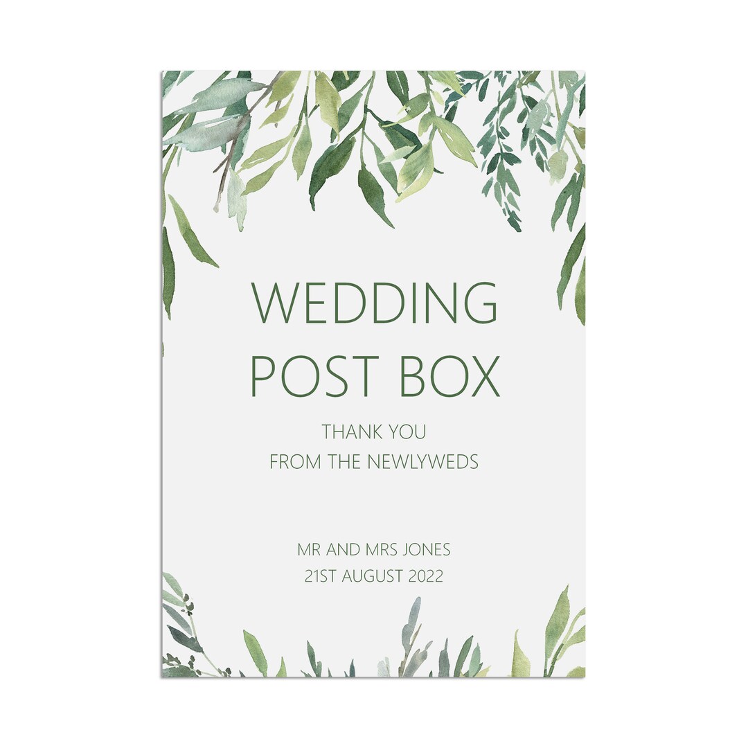 wedding-post-box-sign-personalised-greenery-a5-a4-or-a3-sign-etsy-uk