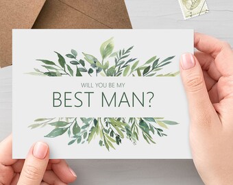 Greenery Will You Be My Best Man? A6 Wedding Proposal Card With Kraft Envelope