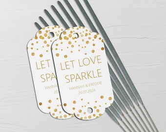 Sparkler Wedding Gift Tags, Gold Effect Personalised, Packs Of 10