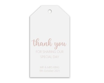 Thank You For Sharing Our Special Day Rose Gold Effect Personalised Gift Tags, Pack of 10