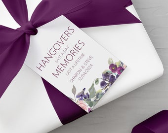 Purple Floral Hangover Kit Wedding Gift Tags, Personalised & Printed, Pack Of 10