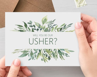 Greenery Will You Be Our Usher? A6 Wedding Proposal Card With Kraft Envelope